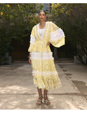 EID 2025 yellow mirror dress 